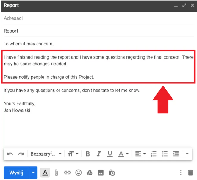 e-mail język formalny